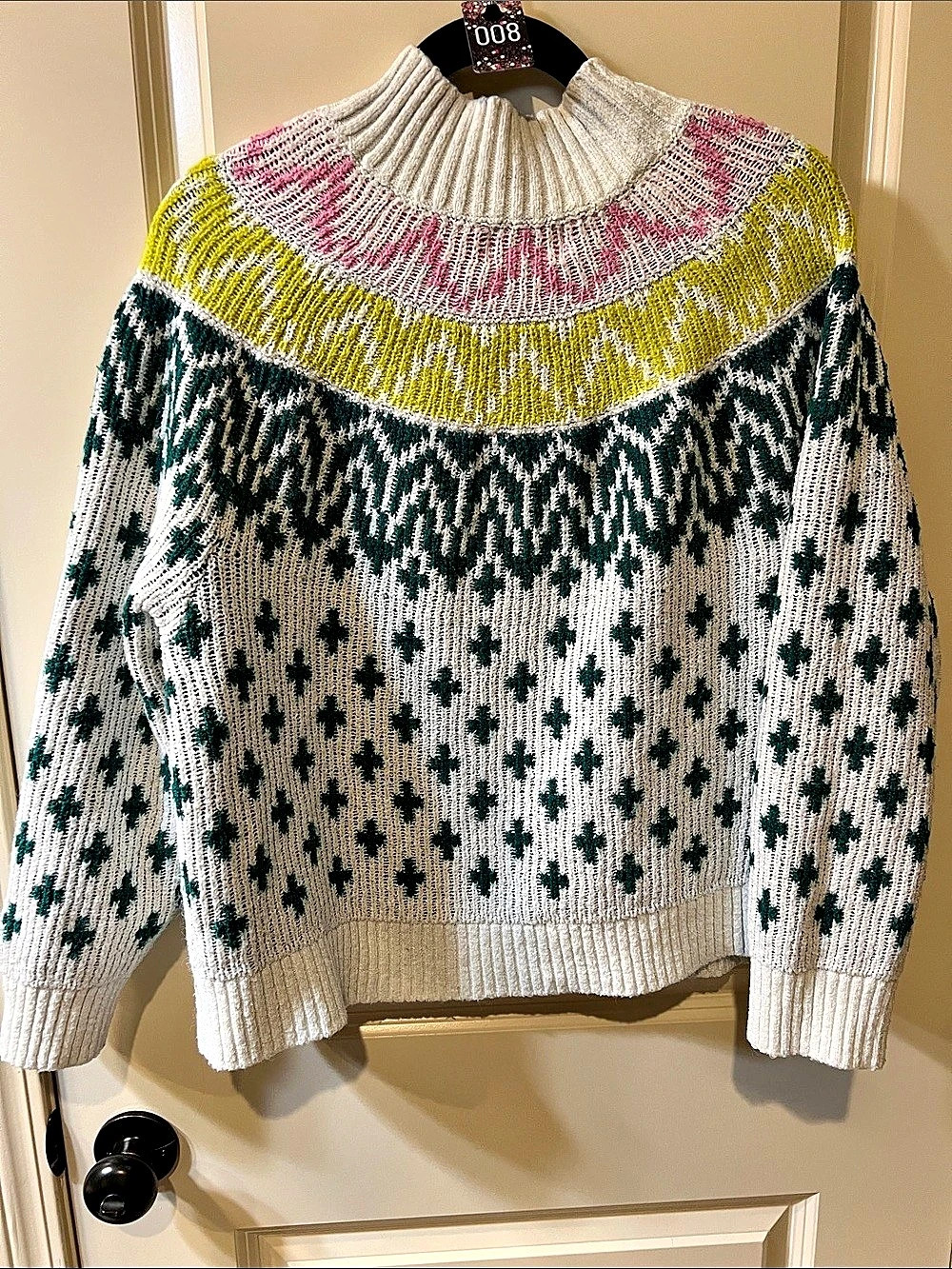 Old Navy Geometric Crewneck Sweater in Green & White Large h008